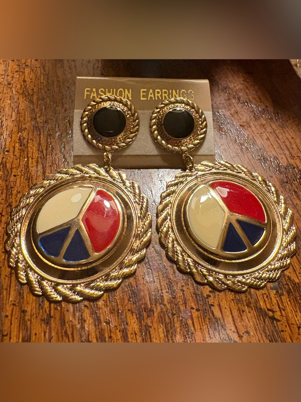 Vintage 1980s Oversized Peace Sign Statement Earrings NOS
